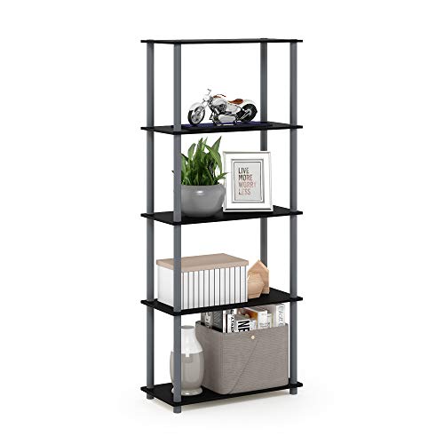 Furinno TURN-N-TUBE Storage Shelves, 5-Tier Book Shelf, Corner Shelf, Toolless Open Shelves, for Organization and Storage, Living Room, Garage, Home Office, Black - color: Black/Grey, size: 5-Tier Round Tube