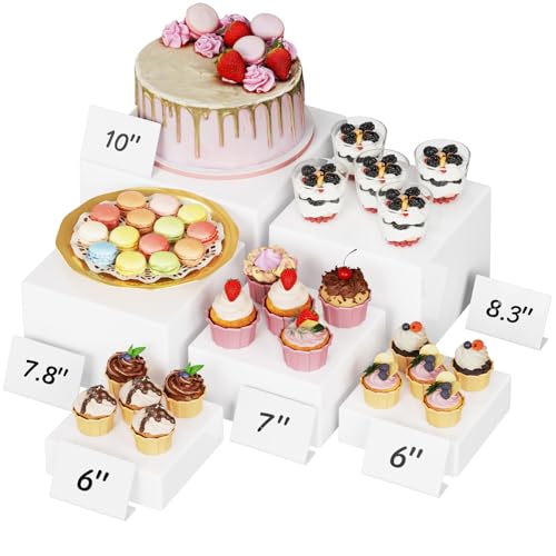 Lifewit 6 PCS Buffet Risers and Stands, (6",6",7",7.8",8.3",10") Food Risers for Buffet Table, Catering Dessert Cake Holder for Party, Collectibles Jewelry Display Shelf, Nesting Cube Boxes, White - size: 6“,6",7",7.8",8.3",10"