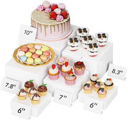 Lifewit 6 PCS Buffet Risers and Stands, (6",6",7",7.8",8.3",10") Food Risers for Buffet Table, Catering Dessert Cake Holder for Party, Collectibles Jewelry Display Shelf, Nesting Cube Boxes, White - size: 6“,6",7",7.8",8.3",10"