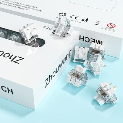 ZhouWang White Shark Keyboard Switch, Pre-Lubricated Dustproof Clicky Switch, Suitable for 3D-Printed Clickers and Gaming Mechanical Keyboards （72Pcs） - color: White Shark(Clicky）, size: 72Pcs