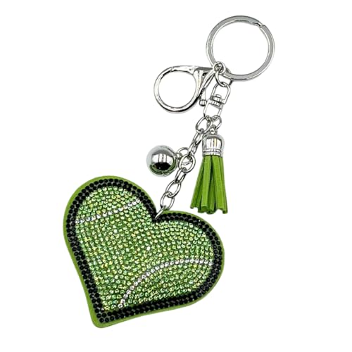 Rhinestone Heart Sports Keychain for Women Men, Bling Baseball Football Tennis Volleyball Love Heart Keyring with Tassel - color: Tennis