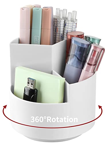 Desk Pencil Pen Holder, 3 Slots 360-Degree Spinning Organizers, Desktop Storage Stationery Supplies, Cute Cup Pot for Office, School, Art Supply, Kids - Gray - color: Gray