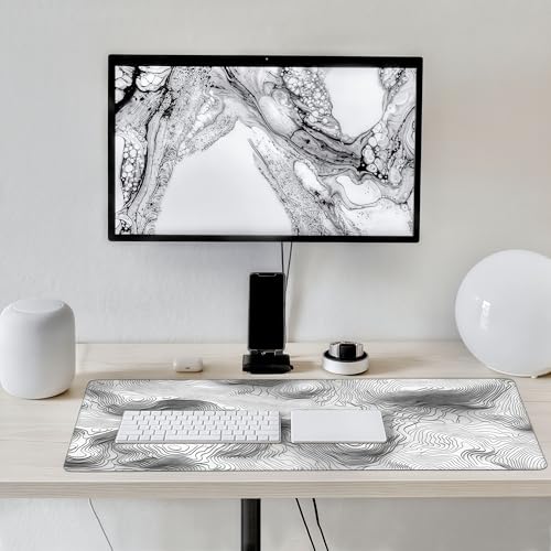 Topographic Mouse Pad, Black and White Desk Mat, XXL Extended Mouse Pad, 3D Contour Map Design, Waterproof Desk Pad with Non-Slip Rubber Base for Office and Gaming, 35.4 x 15.7 Inch - color: 3D Topographic Map