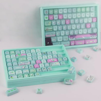 Hyekit Keycaps Storage Box, 3th Floor PBT Dustproof Display Case, 180 Keys Visible Top Cover Keycaps Collection Box for Cherry MOA XDA SA OEM MSA DSA Mao Profile Mechanical Keyboard Keycap (Green)