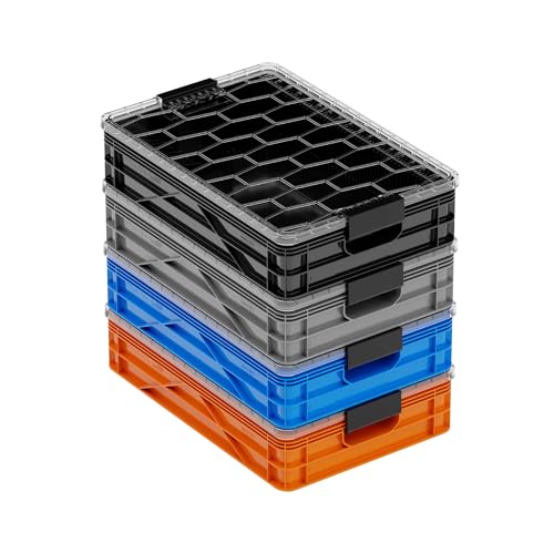 SIDIO Quarter Crate 4 Pack of Stackable Storage Bins - Organizer Bins with Dividers for Garage Organization, Home Storage - Heavy Duty Plastic Containers - 19.16” x 12.75”x 4.57” (Sidio Variety) - color: Sidio Variety