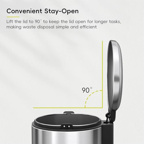 EKO Serene 5L / 1.32 Gallon Step Trash Can with Lid, Small Stainless Steel Round Garbage Can with Removable Inner Bucket, Compact Bin for Powder Rooms, Offices & Tight Bathroom Spaces. - color: Stainless Steel, size: 5L
