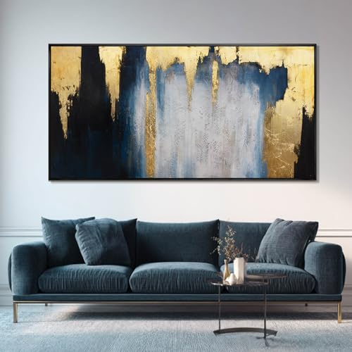 WINKAILIN Blue and Gold Abstract Canvas Wall Art with Frame Modern 29x58 Large Painting Minimalist Artwork for Living Room Bedroom Dining Room Decor - color: Blue and Gold, size: 58"L x 29"W