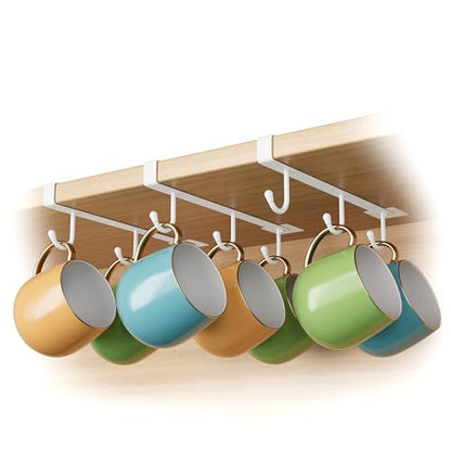 ECROCY Coffee Mug Holder Under Cabinet Only Fits Shelves up to 3/4" Thick, Clip-On Coffee Cup Holder Pack of 3, No Drilling Free Damage - color: White