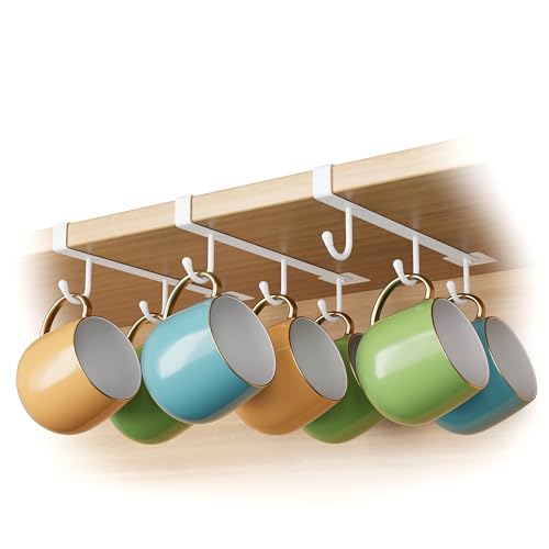ECROCY Coffee Mug Holder Under Cabinet Only Fits Shelves up to 3/4" Thick, Clip-On Coffee Cup Holder Pack of 3, No Drilling Free Damage - color: White