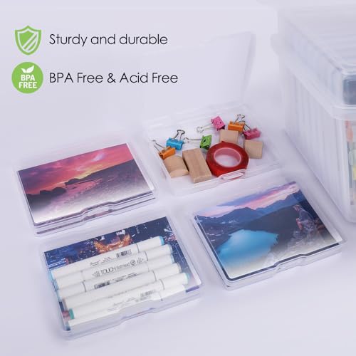 Photo Storage Box 5" x 7", Extra Large Photo Storage Container | 18 Inner Cases, Clear Picture Box with Handle, Seeds Organizer for Pictures, Arts, Crafts, Sewing, Stickers, Office Supplies