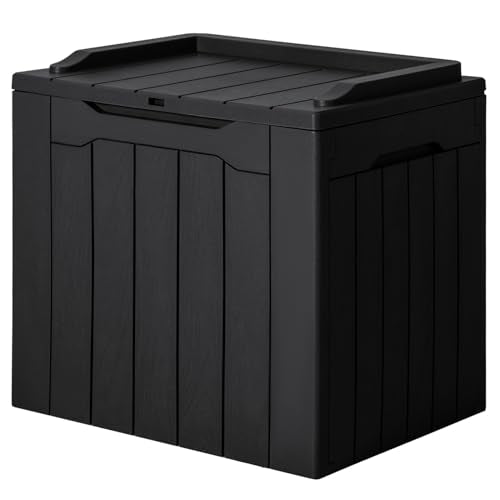 JUMMICO 31 Gallon Resin Deck Box Waterproof Indoor Outdoor Storage Boxes for Patio Furniture Cushions and Garden Tools (Black) - color: Black, size: 31 gallon