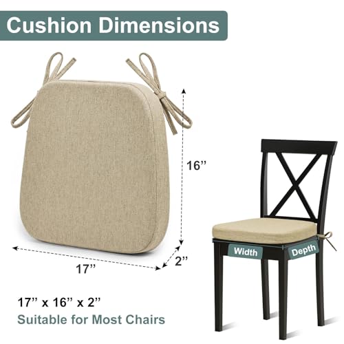 Shinnwa Dining Chair Cushions, Patented Design Molded Memory Foam Seat Cushions for Dining Chairs with Ties and Washable Cover, 17" x 16" x 2", Natural Linen - color: Natural Linen