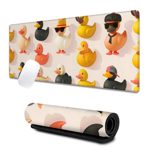 Colorful Rubber Duck Large Gaming Desk Mat,Rubber Non-Slip Cute Mouse Pad,31.5x11.8x0.12in Extended Fun and Playful Mousepad,Game Lover Mice Pads Gifts,Office Home Deskmat Decor - color: Rubber Duck