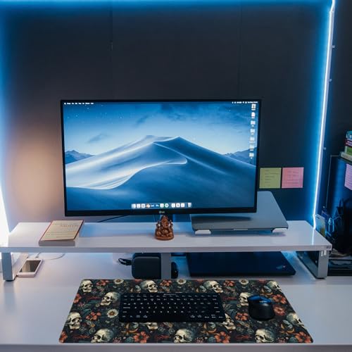 Desk Mat,Skulls with Flowers Large Gaming Mouse Pad XL,Skull Floral Desk Pad,Extended Big Computer Keyboard Mousepad with Non-Slip Base and Stitched Edges 31.5"x11.8" - color: Skulls With Flowers, size: XL-31.5"x11.8"