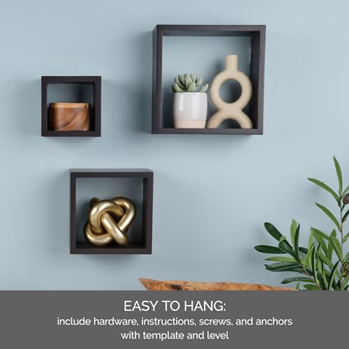 MELANNCO Floating Wall Square Cube Shelves for Bedroom, Living Room, Bathroom, Kitchen - Wood Espresso (Pack of 12) - color: Espresso, size: Set of 12