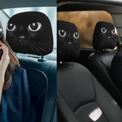 Dujiea 2 Pack Black Cat Car Headrest Covers, Universal Soft Car Seat Head Rest Protector, Vehicle Accessories Fabric Headrest Cover for Cars Vans Trucks - color: Black Cat