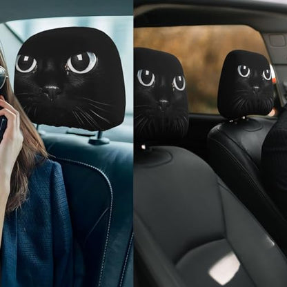 Dujiea 2 Pack Black Cat Car Headrest Covers, Universal Soft Car Seat Head Rest Protector, Vehicle Accessories Fabric Headrest Cover for Cars Vans Trucks - color: Black Cat
