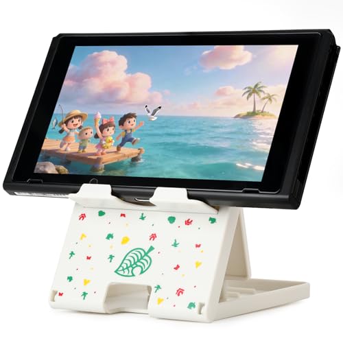Tscope Foldable Switch Stand for Nintendo Switch/Switch 2/Lite/OLED, Adjustable Compact Portable Holder, Cute Leaf Design Gaming Stand Accessories (White) - color: White