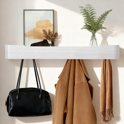 Coat Rack Wall Mount with Shelf Entryway Shelf Modern Key Holder Hanger Wall Shelves with Hidden Hooks for Hanging Towels Coats Hats Bags for Hallway Bathroom Bedroom(White, 8 Hooks) - color: White, size: 8 hooks
