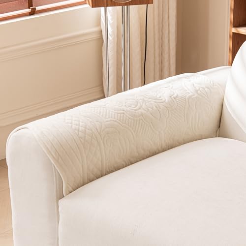 Couch Arm Covers, Velvet Fleece Vintage Couch Covers for Sofa, Anti-Slip Armchair Sofa Slipcovers Furniture, Armrest Pads, Pet Friendly Couch Protector for Dogs Washable (1PC, White, 28"X28") - color: Vintage White, size: 28"x 28"
