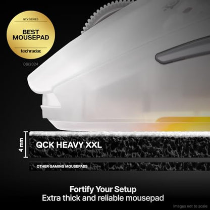 SteelSeries QcK Heavy Gaming Mousepad — Thicker, Non-Slip Silicone Rubber Base, Peak Tracking, Optimized for Gaming FPS, MOBAs, RTS, MMO — XXL Size 900 mm x 400 mm x 4 mm — White