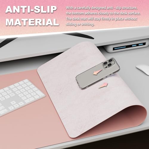 K KNODEL Leather Desk Pad Protector, Office Desk Mat, Large PVC Leather Desk Blotter, Non-Slip Mouse Pad (Pink, 15.7" x 31.5") - color: Pink, size: 15.7" x 31.5"