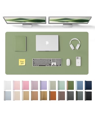 YSAGi Leather Desk Protector, Office Mat, Large Mouse Mat, Non-Slip PU Leather Blotter, Laptop Desk Pad, Waterproof Writing Pad for Office and Home (Bamboo Green, 47.2" x 23.6") - color: Bamboo Green, size: 47.2" x 23.6"