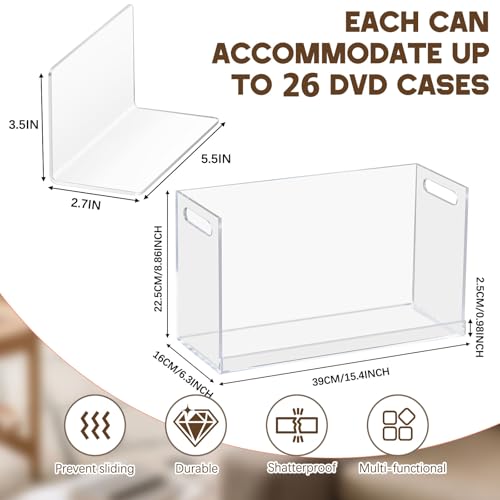 CroBlissful 2 Pcs Acrylic Dvd Storage Box, Clear Stackable Movie Case Holder with Handles, Media Organizer for Cds and Dvds