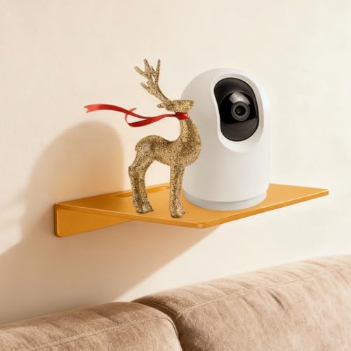 Small Floating Shelf –3mm Thick, 6.5 inch, Wall Shelf, Metal Floating Shelves for Echo, Cameras, Small Speaker, Wall Shelves for Bathroom, Living Room, Bedroom (Gold 1pcs) - color: Gold 1pcs