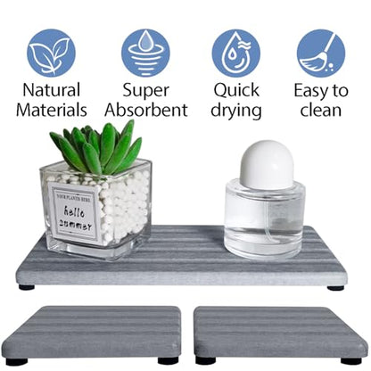 Set of 3 Diatomite Hand Soap Holder, Water Absorbing Stone Tray for Kitchen Countertop, Fast-Drying Bathroom Trays(1pcs 22 x 10cm + 2pcs 10 x 10cm Grey) - color: 1pcs 22 X 10cm + 2pcs 10 X 10cm Grey