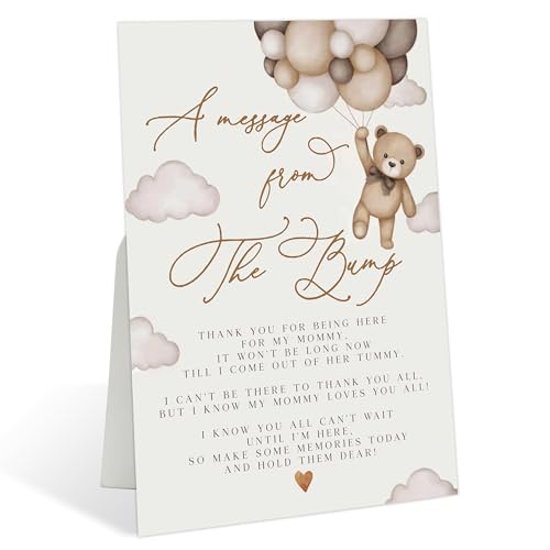 A Message from the Bump Sign for Baby Shower, Bear Balloon Style for Gender Reveal Party Reception and Baby Shower Table Decorations, Gender Reveal Ideas, Newborn Announcement Party Supplies, 13 - color: A Message From the Bump