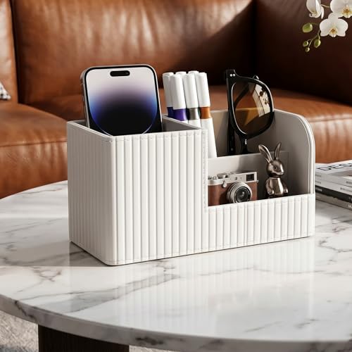 Desk Pen Organizer, PU Leather Desk Organizer with White Stripe, Small Desks Organizers for Office Supplies, Pen Holder for Desks, Pencil Holder, Night Stand Organizers, 8.26"L x 3.93"W x 4.3"H