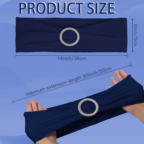 WJWHQ 100PCS Spandex Stretch Chair Sashes Bows Elastic Chair Cover Bands Ties with Buckle Slider for Wedding Party Reception Events Universal Ceremony Banquet Decorations(Navy) - color: Navy