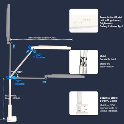 Gift Rechargeable Overhead Video Conference Light for Desk with 3 Models 5 Brightness Levels,Built-in 3600mAh Battery Can be Used for Tiktok,Video Recording,Zoom Meeting,YouTube and Live Broadcast