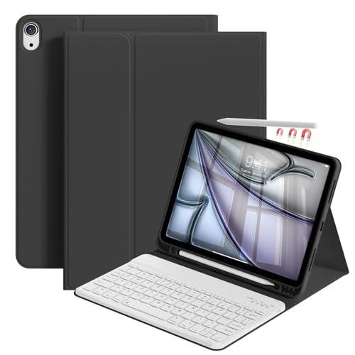 Case with Keyboard for iPad Air 11 Inch M4/M3/M2, Black | for iPad Air 5th/4th Generation 10.9 Inch, Magnetic Detachable Bluetooth Keyboard Cover with Pencil Holder, Auto Sleep/Wake - color: Black