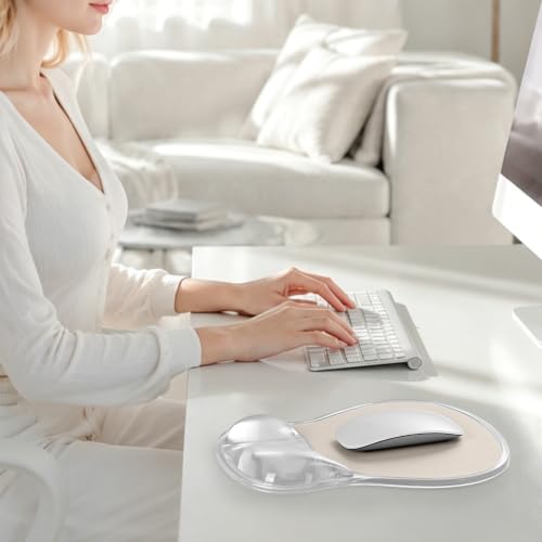 EooCoo Ergonomic Waterproof Mouse Pad with Gel Wrist Rest Support | Middle Concave Design, Leather Mouse Pad, Relieve Wrist Pain, Non-Slip Base, Office Desk Accessories, Non-Slip Base - color: Transparent White