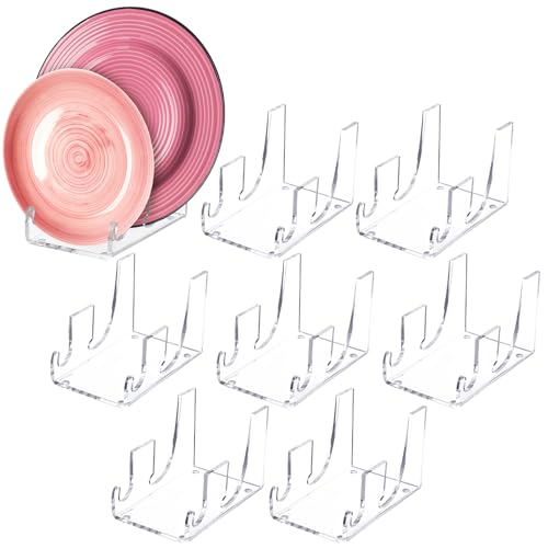 Wenqik 8 Pcs 2 Tier Acrylic China Plate Display Stands 2 Tier Plate Dinnerware Display Holder Easel China Platters Setting Racks for Kitchenware Cabinet Organizer Tableware - size: 2 Tier