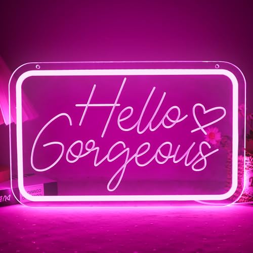 Hello Gorgeous Neon Sign for Wall Art Decor，LED Neon Lights for Home Wedding Birthday Backdrop Bacelorette Party Wth Dimmable，Gifts for Teen Girls - style: Hello Gorgeous