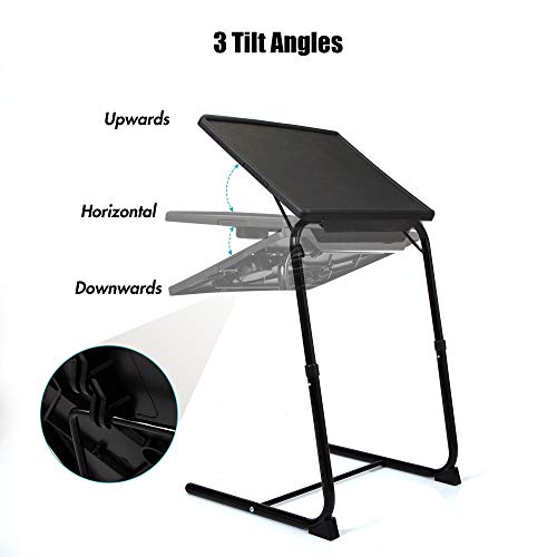 JAXPETY TV Tray Table, Folding TV Dinner with Cup Holder, Adjustable TV Desk with 3 Angle and 6 Height Adjustments, Couch Table for Eating on Sofa & Bed, Stowaway Laptop Stand, Black - color: Black