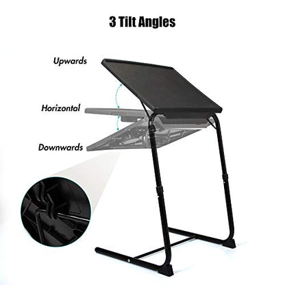 JAXPETY TV Tray Table, Folding TV Dinner with Cup Holder, Adjustable TV Desk with 3 Angle and 6 Height Adjustments, Couch Table for Eating on Sofa & Bed, Stowaway Laptop Stand, Black - color: Black