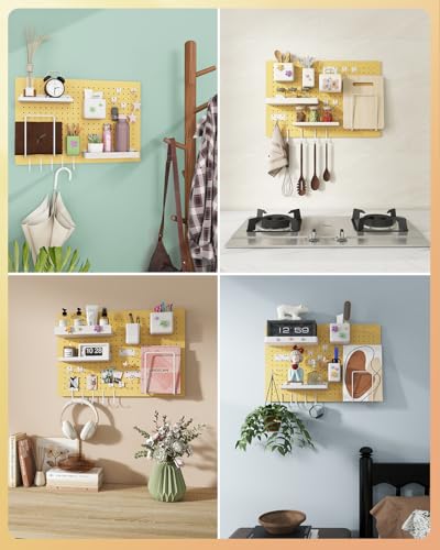 Metal Pegboard Kit — Carbon Steel Pegboards with 26 Accessories, Pegboard Wall Organizer for Home, Office, Study Room, Kitchen, Craft Room & Gaming Setup — 24″ × 16″ Yellow Peg Board - color: Yellow