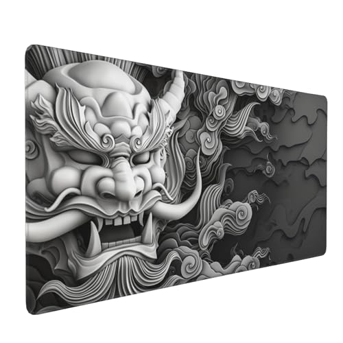 Extended Gaming Desk Mat, XXL Japanese Demon MaskDesign,Non-Slip Rubber Base, Ultra Smooth Surface, 35.4 x 15.7 Inches - color: Samurai