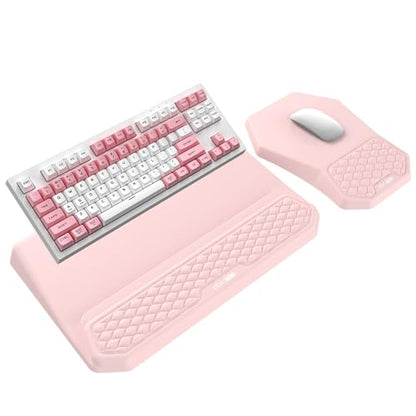 3-in-1 Ergonomic Keyboard Stand with Wrist Rest & Mouse Pad Set, Comfy Keyboard Riser Holder Soft Mousepad with Massage Design, Memory Foam and Non-Slip PU Base for Pain Relief, Pink - color: Light Pink