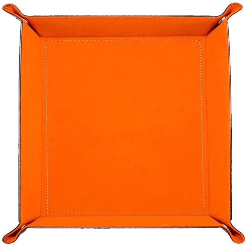 Valet Tray Desktop Storage Organizer – Vegan Leather Catchall Bedside Vanity Tray Nightstand Caddy Holder for Remote Controller, Watch, Keys, Phone, Wallet, Coin, Jewelry (Orange/Black) - color: Orange / Black