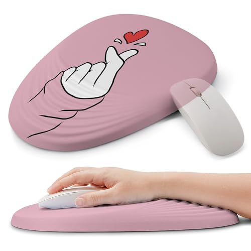 Ergonomic Mouse Pad with Wrist Support, Memory Foam Wrist Rest for Pain Relief & Carpal Tunnel, Non-Slip Base for Office, Computer, PC, Laptop (12x8x1.2inch, Korean Lovely Pink) - color: 14 Pink Korean Gesture
