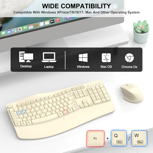Wireless Keyboard and Mouse Combo, Ergonomic Wave Keys (Latte) | 2.4G Full Size Wave Keyboard with Wrist Rest, 3-Level DPI Adjustable Ergonomic Mouse for Windows and Mac OS Desktop/Laptop/PC - color: Latte