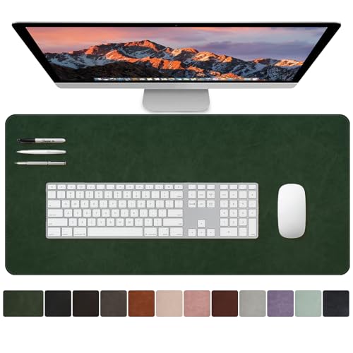 Medium Size PU Leather Desk Pad wiith Stitching Edge Easy Clean Desk Protecor Non-Slip Base Mat for PC Laptop Office/School 23.6"x 13.8" M Dark Green - color: Dark Green, size: 23.6" x 13.8"