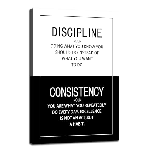 WYJDFART Inspirational Wall Art Discipline Consistency Noun Motivational Posters Picture Prints Canvas Modern Home Decor Painting Artwork for Office Stretched and Framed Ready to Hang [12''W x 18''H] - color: A-ONE-32, size: 12"L x 18"W
