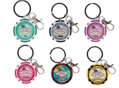 Las Vegas Poker Chip Keychain, Welcome to Fabulous Las Vegas Sign, Casino Collectible, 6 Denomination Options - color: Purple $500