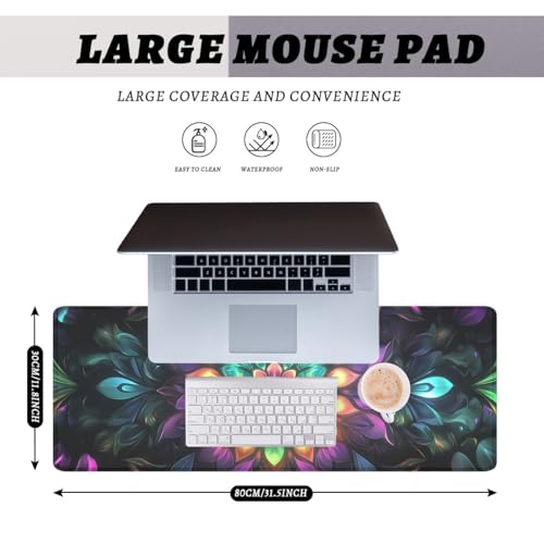 Mandala Art Gaming Mouse Pad Colorful Psychedelic Abstract Boho Large Desk Mat Waterproof Stitched Edges Rubber Base Non-Slip Deskmap Computer Keyboard Mat 31.5 x 11.8 Desk Home Office Gaming - color: Mandala Art, size: 31.5" x 11.8"